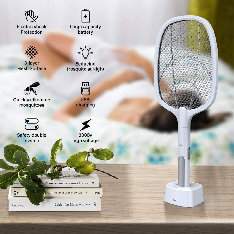 2 In 1 Electric Portable Mosquito Swatter Racket USB Rechargeable