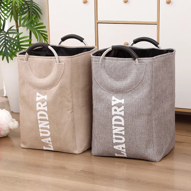 Portable Folding Laundry Basket with Steel Handle