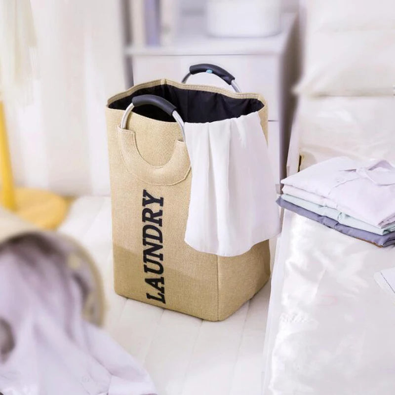 Portable Folding Laundry Basket with Steel Handle