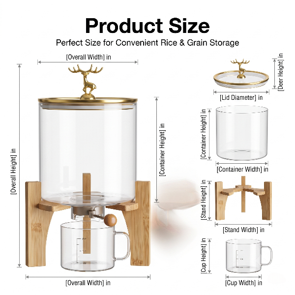 Elegant Rice Storage Jar With Wooden Stand 5.5L