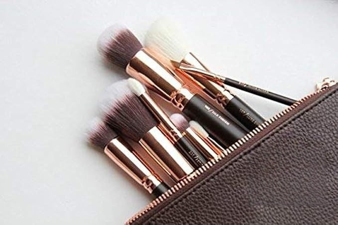 Leather Zipper Pouch Makeup Brushes Set (Pack Of 12)