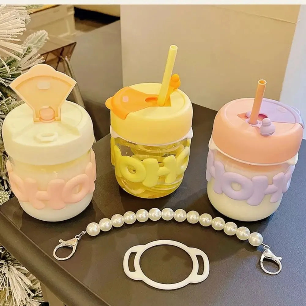 Cute Glass Cartoon Letter Straw Cup