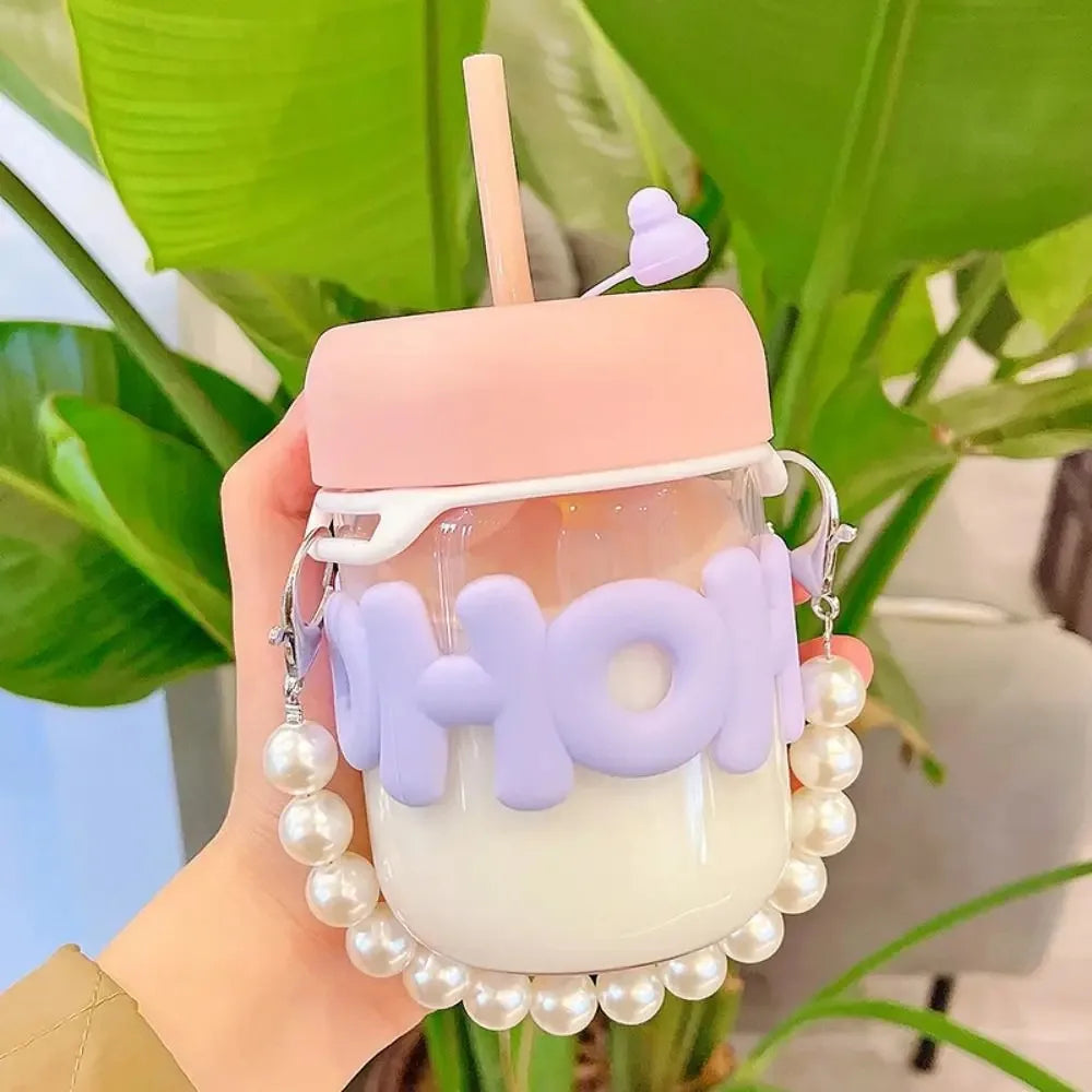 Cute Glass Cartoon Letter Straw Cup