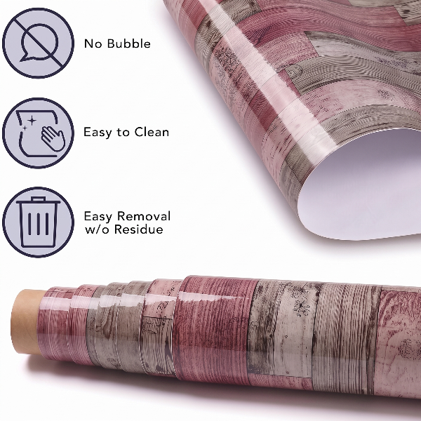 Self Adhesive Pink Floral Wood Marble Sheet (60x200 CM)