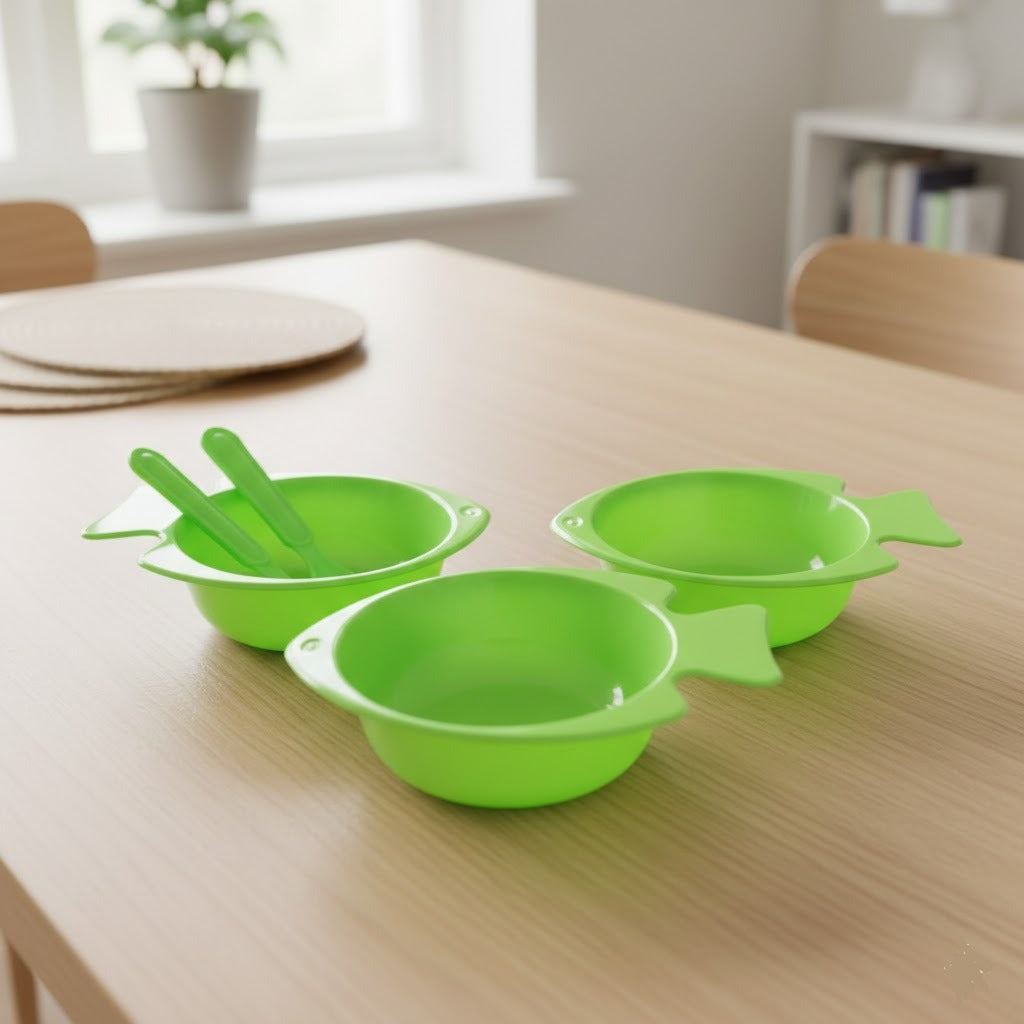 3PCS Fish Shape Plastic Bowl Set with Spoon & Fork