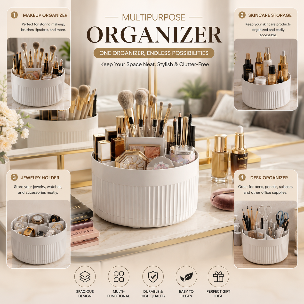 360° Rotating Desktop Makeup Brushes Organizer