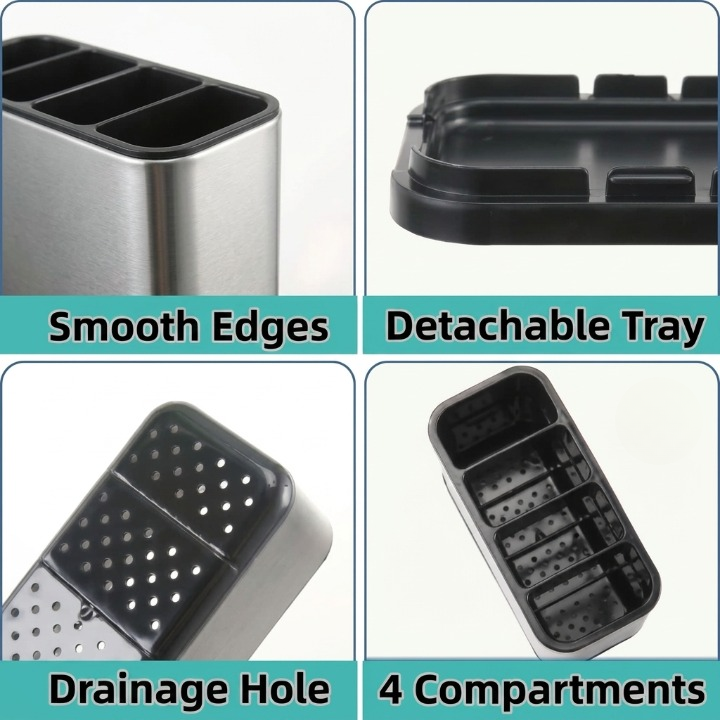 4-Section Kitchen Stainless Steel Cutlery Organizer