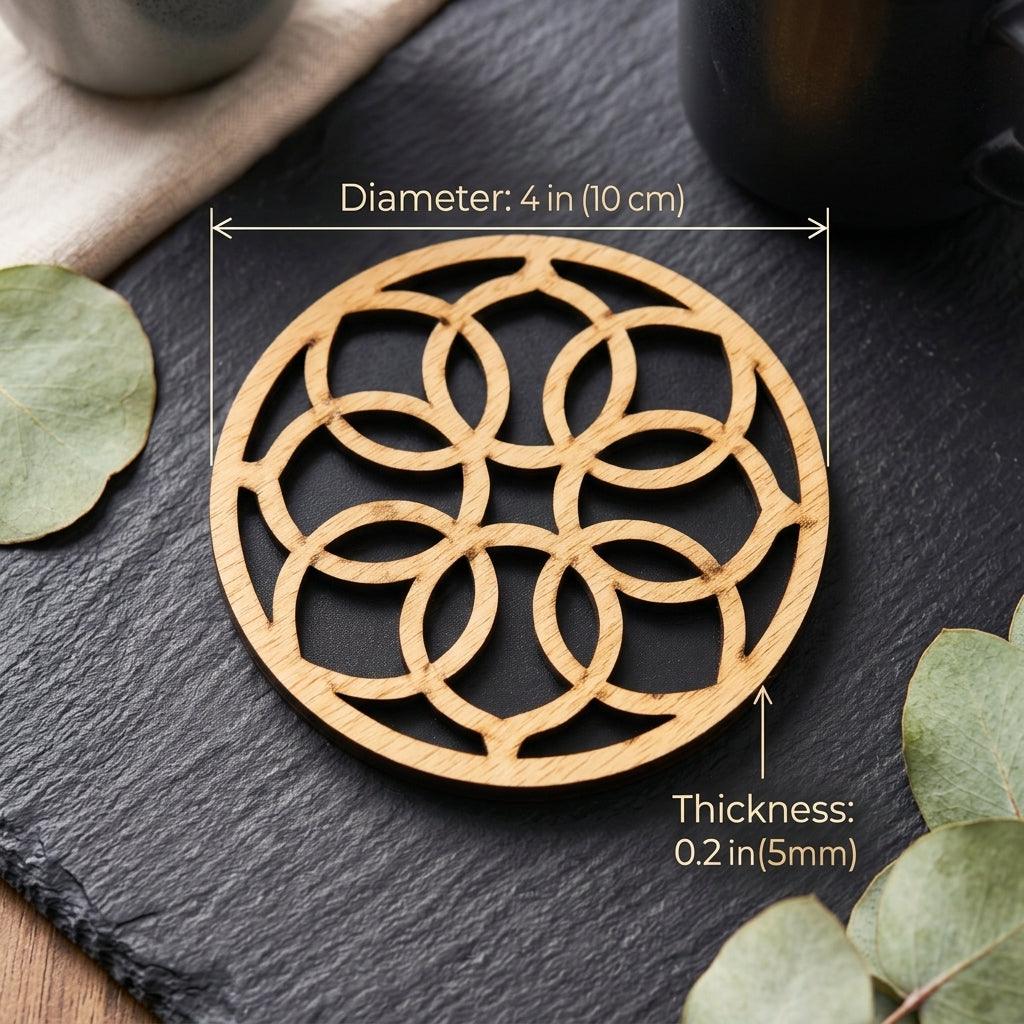 6PCs Laser-Cut Wooden Coaster Set