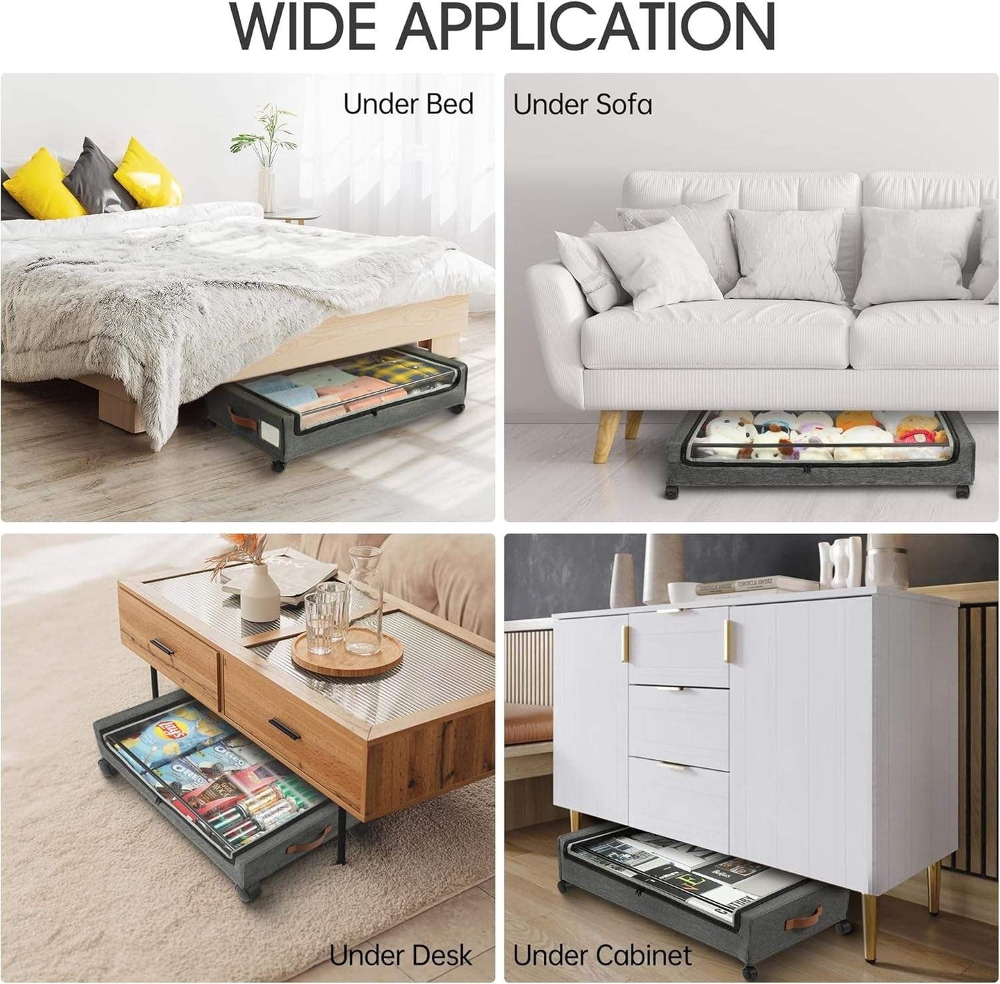 Under Bed Storage Organizer with Movable Wheels