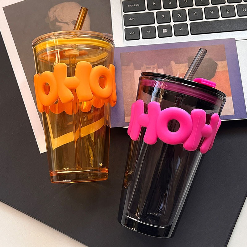 Glass Water Cup with Straw 450ML