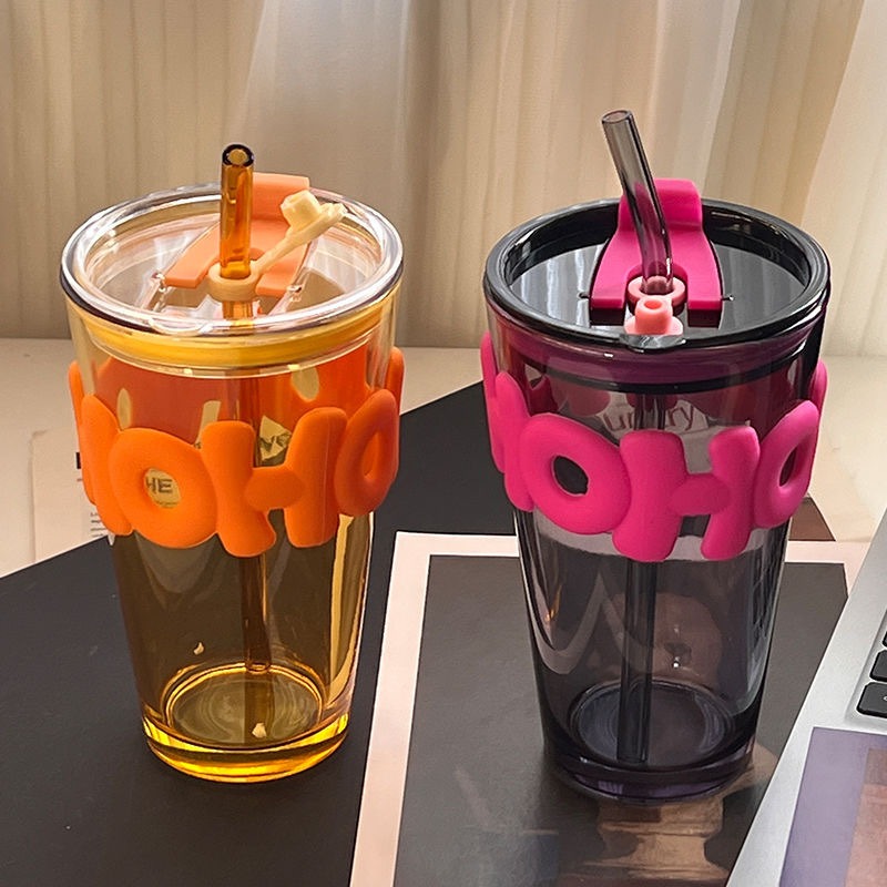 Glass Water Cup with Straw 450ML