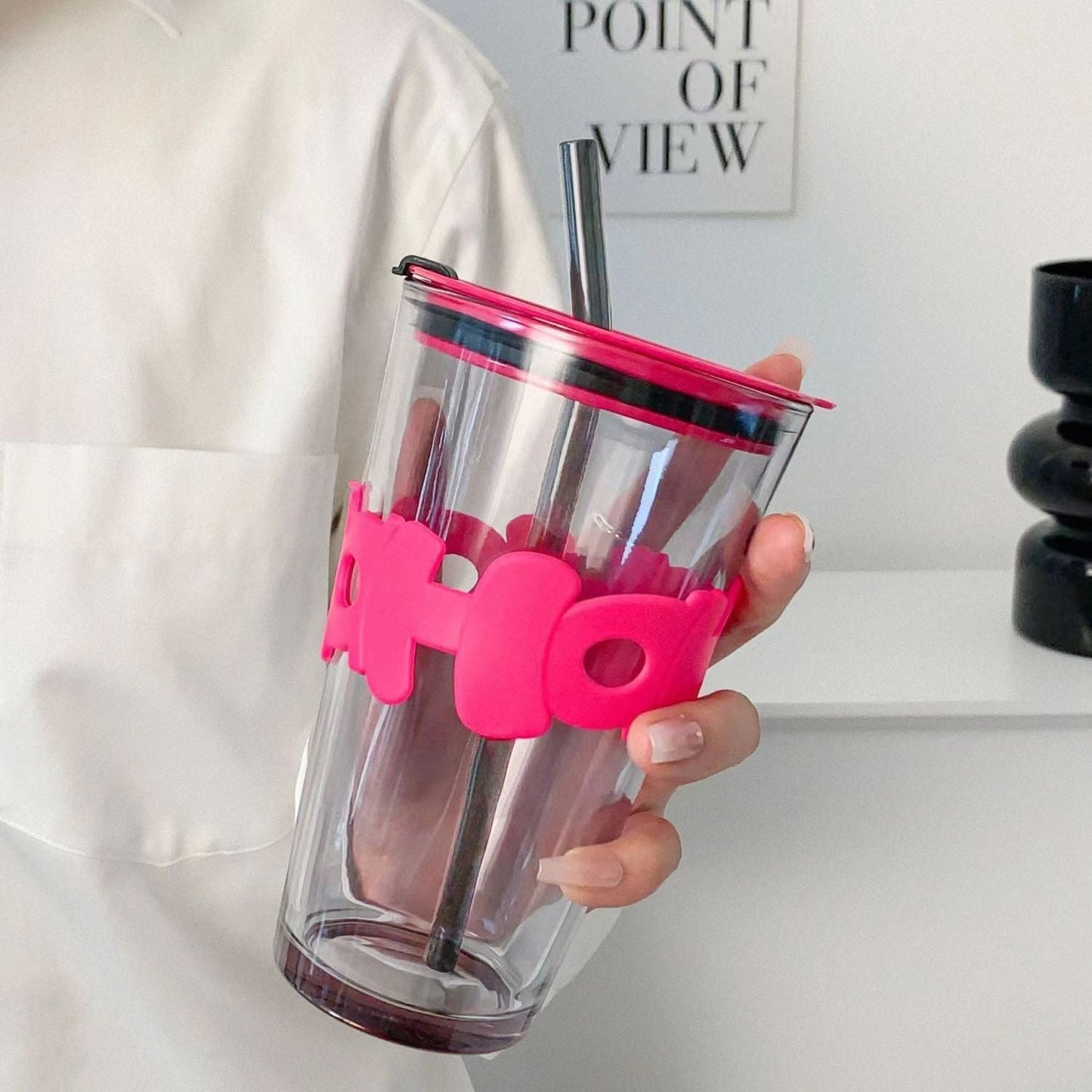 Glass Water Cup with Straw 450ML