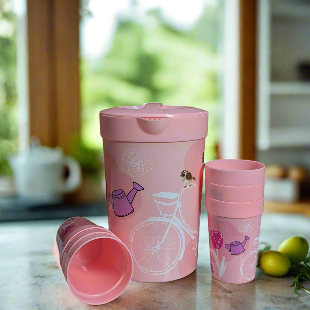 Printed Plastic Jug With 6 Glasses