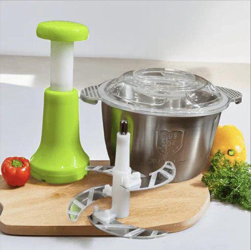 2.0 Liter 4 Blades Meat and Vegetable Push Chopper with Stainless Steel Bowl