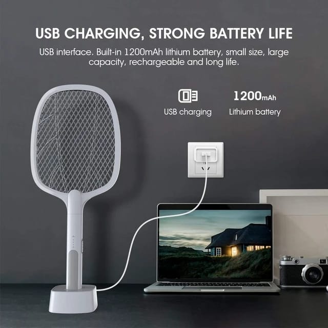2 In 1 Electric Portable Mosquito Swatter Racket USB Rechargeable