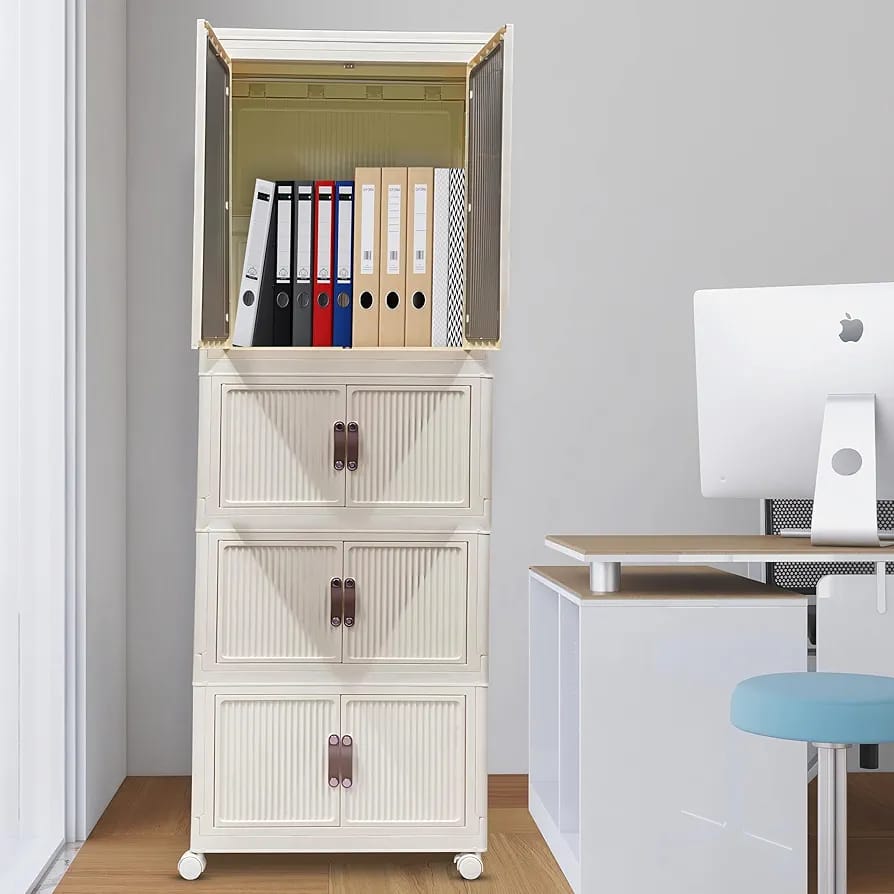 Portable Storage Organizer With Transparent Doors And Wheels