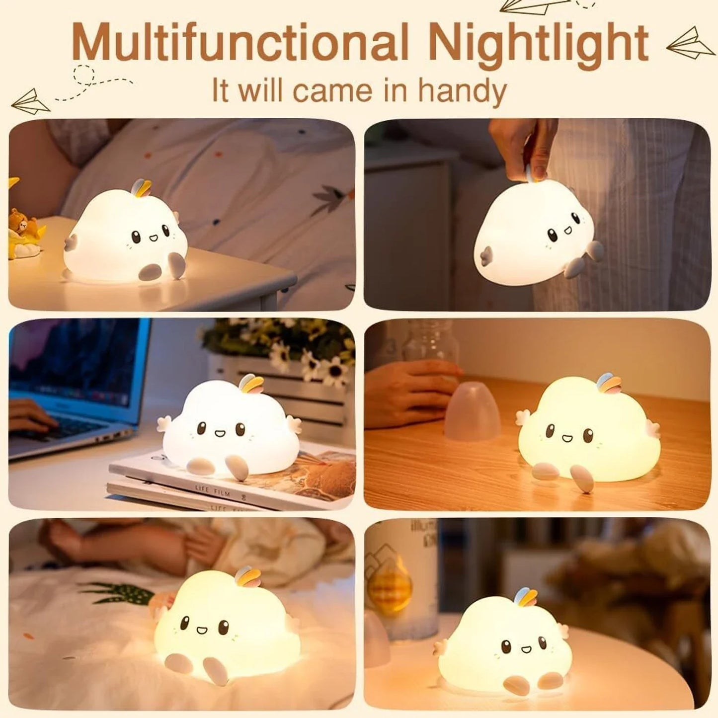 Cute Cloud Shape Rechargeable Silicone Table Lamp