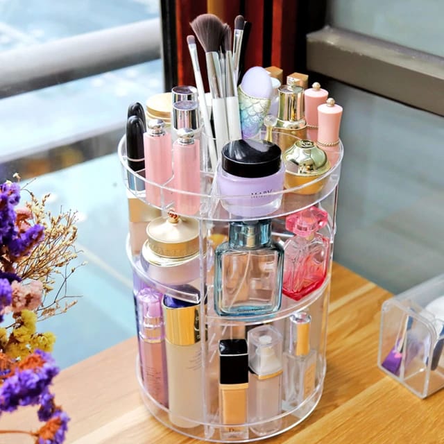 360 Rotating Makeup Organizer & Cosmetic Storage Box. (Transparent)