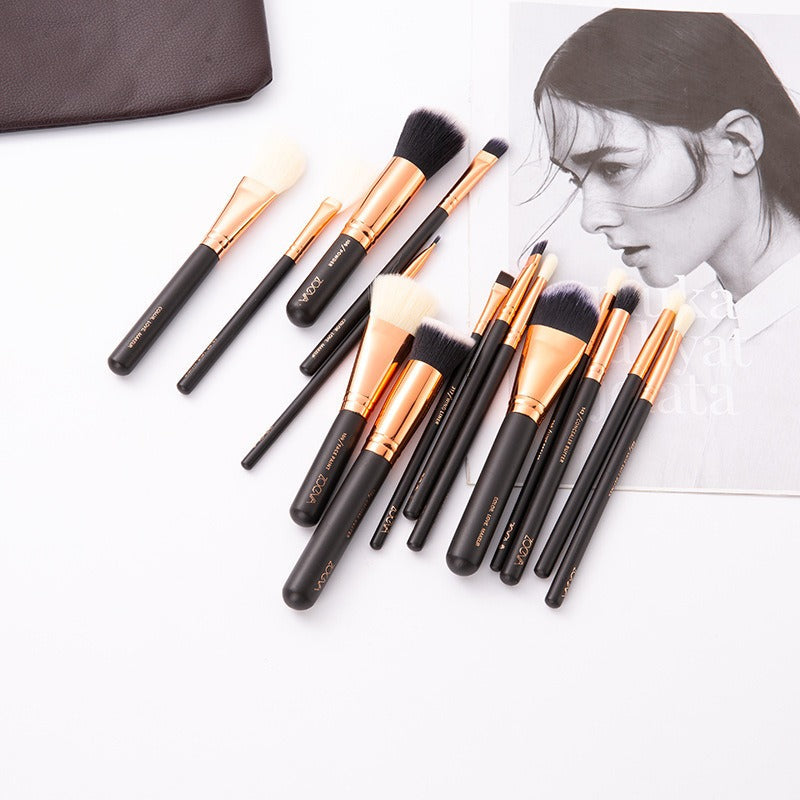 Leather Zipper Pouch Makeup Brushes Set (Pack Of 12)