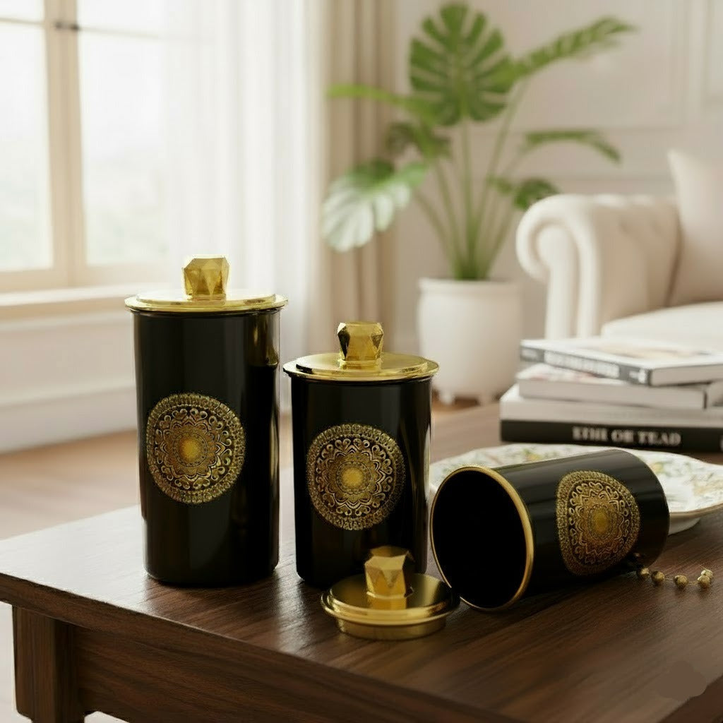 Pack Of 3 - Black & Golden Kitchen Organizer Set