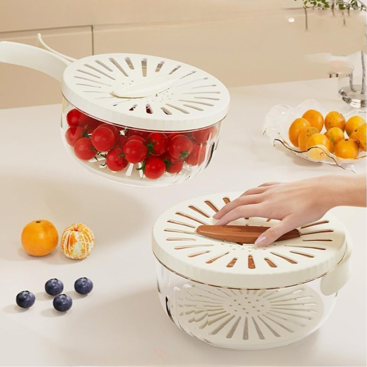 Multifunctional Fruit and Veggie Washing Bowl With Lid