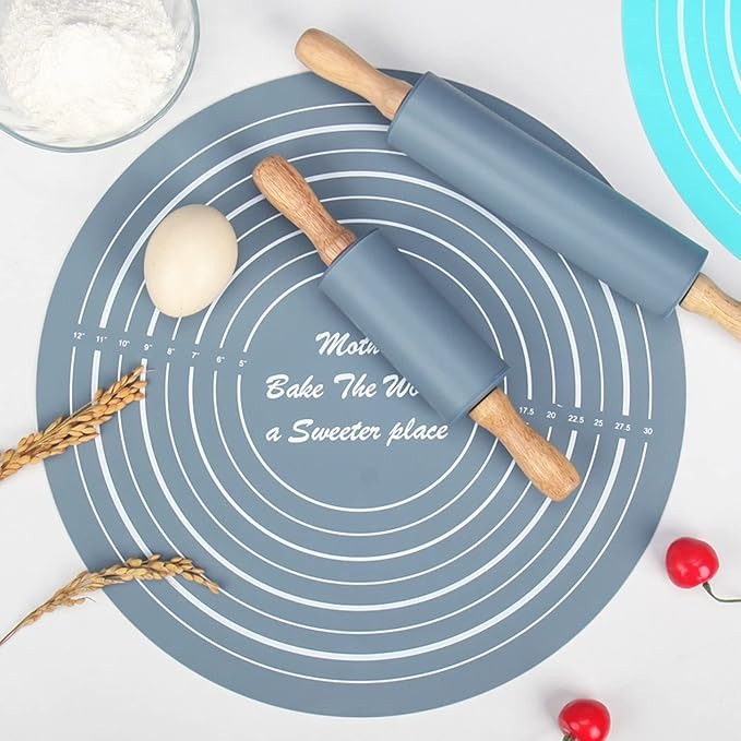 Round Silicone Kneading Pad With Rolling Pin