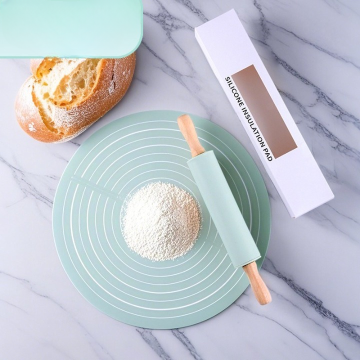 Round Silicone Kneading Pad With Rolling Pin