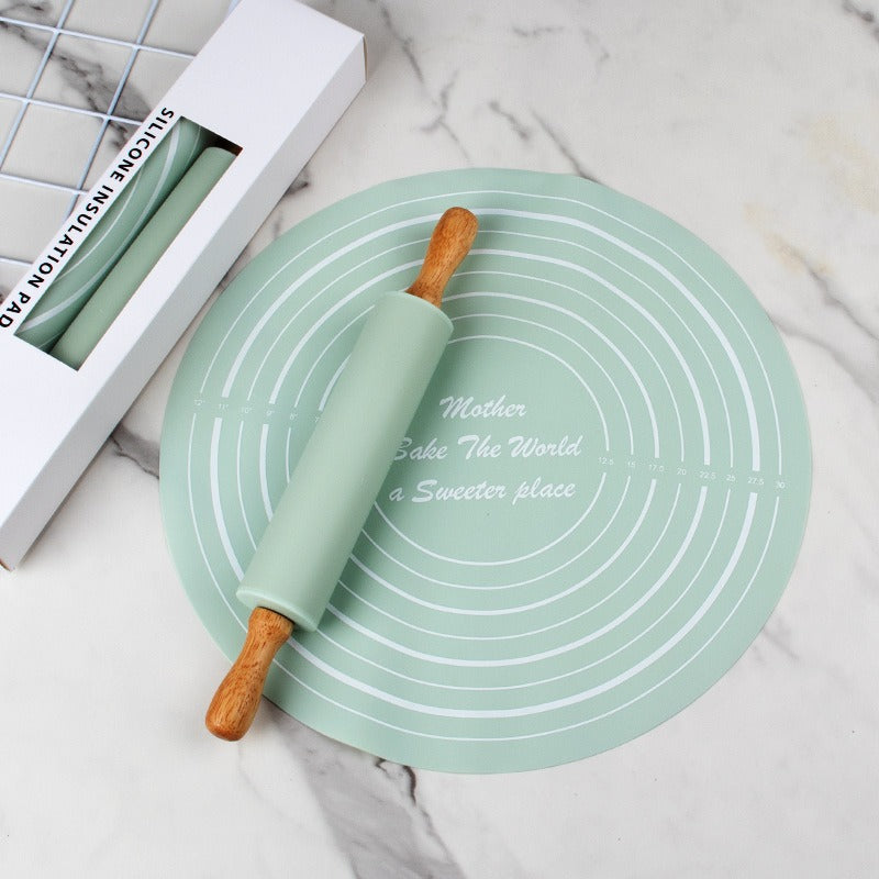 Round Silicone Kneading Pad With Rolling Pin