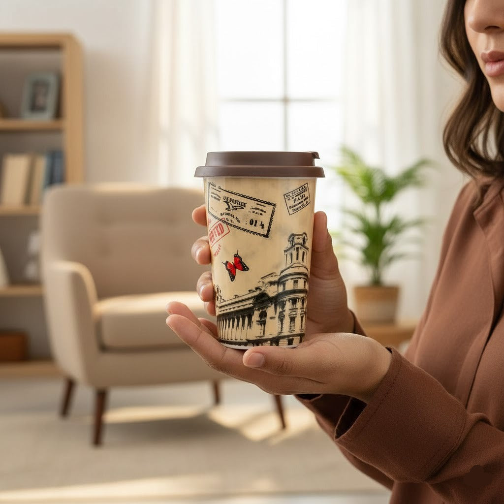 Printed Ceramic Coffee Mug with Silicon Lid
