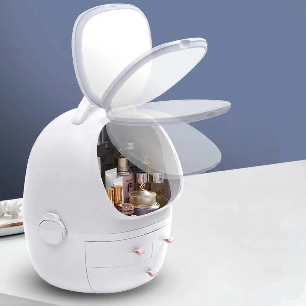 Portable Cosmetic Organizer With LED Light Mirror