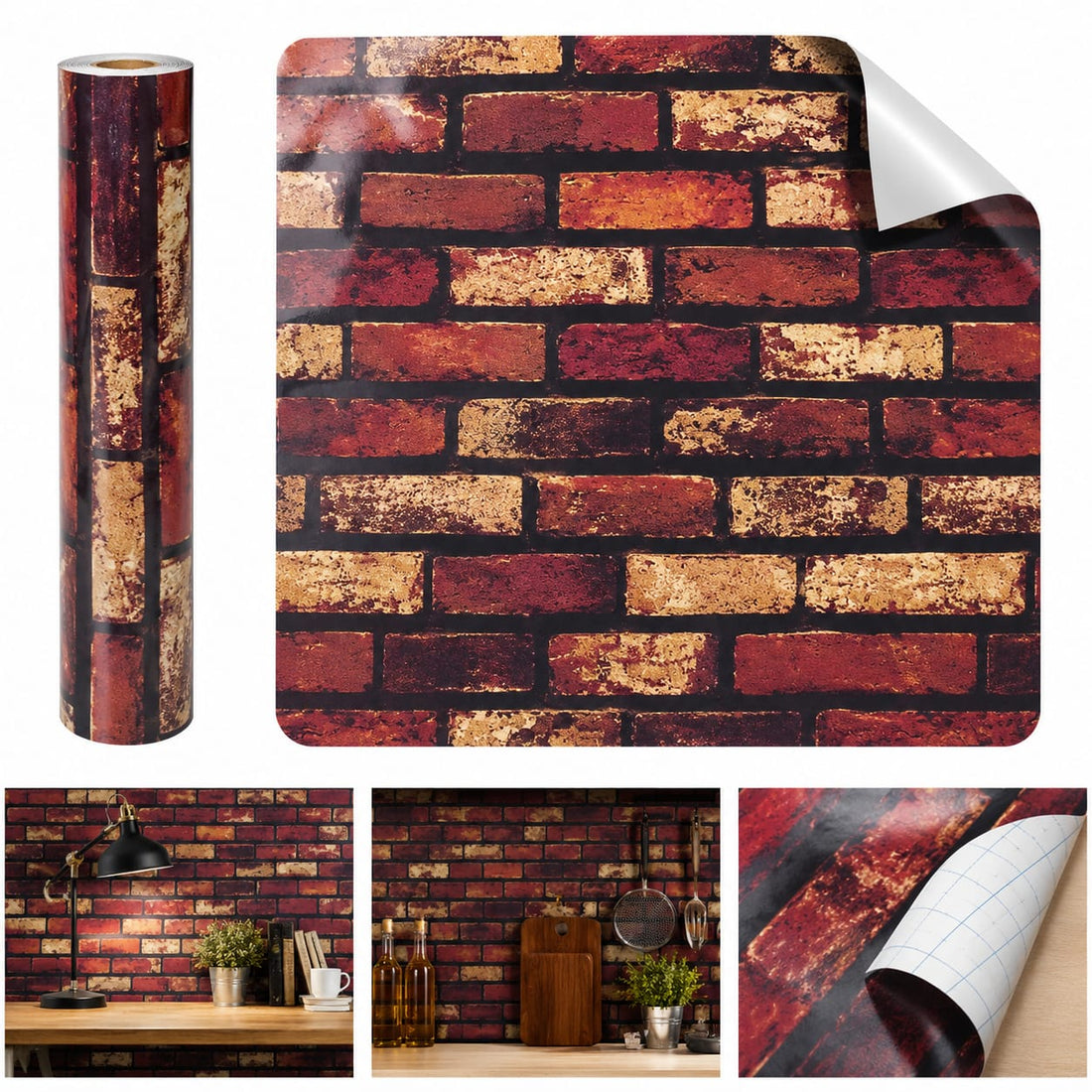 Self Adhesive Rustic Red Brick Marble Sheet
