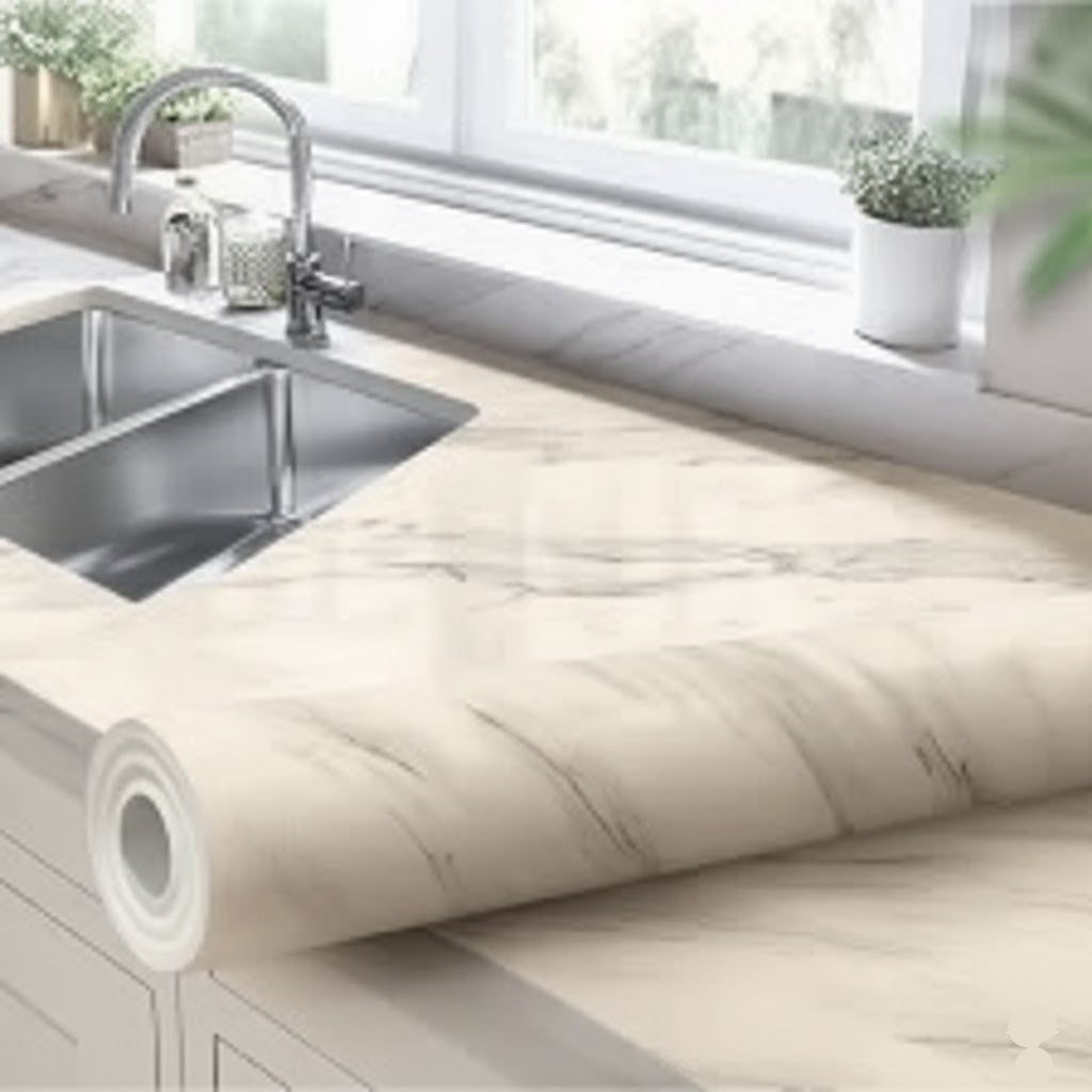 Cream Marble Texture Design PVC Waterproof Sheet (60cmx200cm)