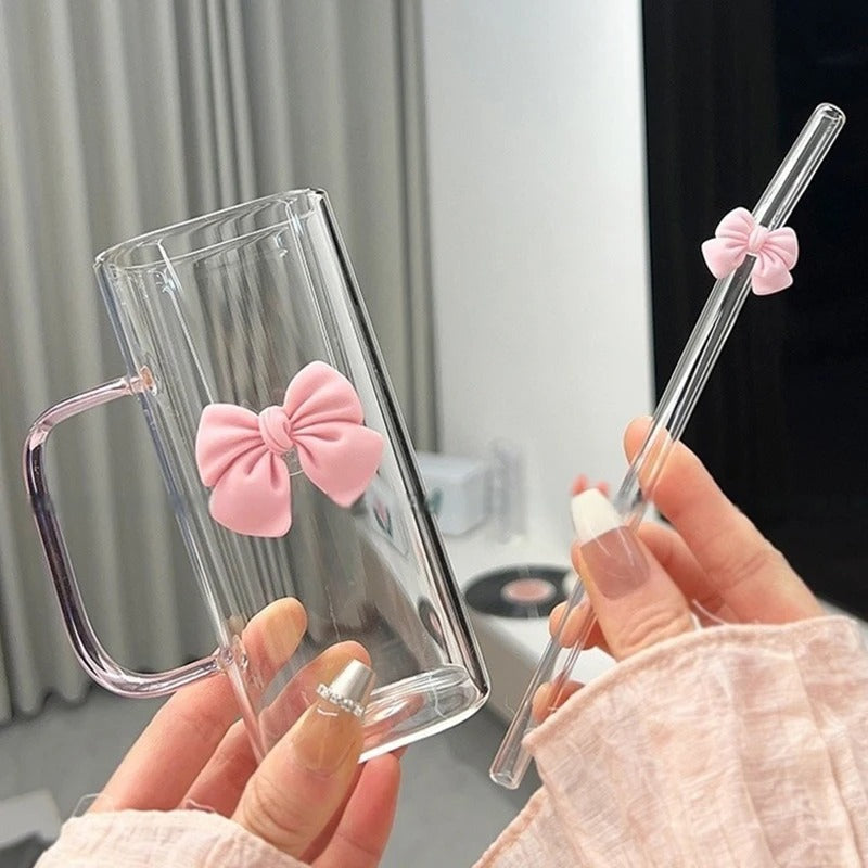 Square Glass Square Mug with Lid & Straw