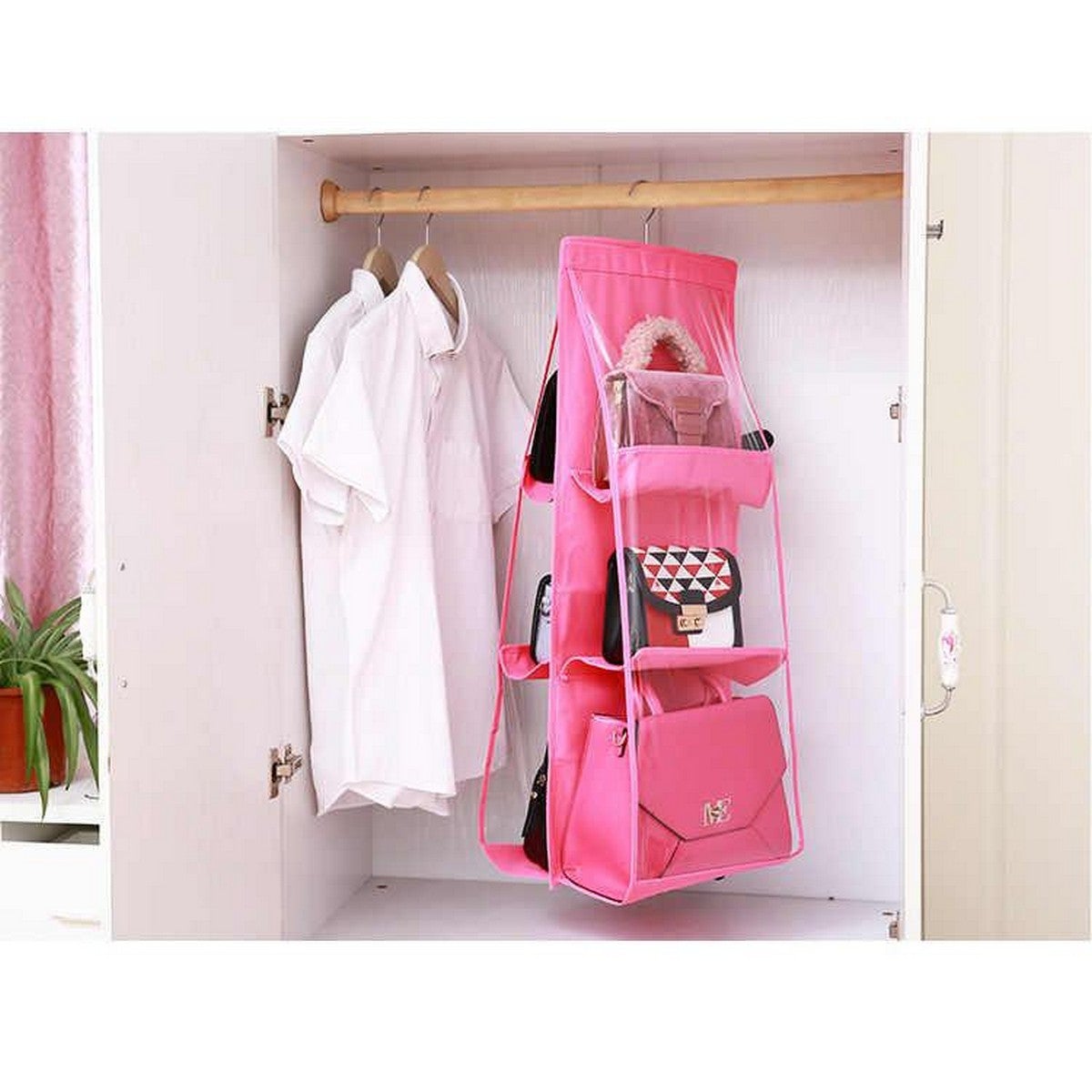 Double Sided Transparent 6 Pocket Foldable Hanging Bag Organizer