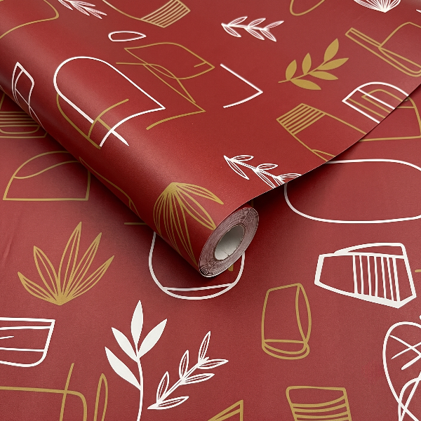 Self Adhesive Red Golden Leaf Marble Sheet (60x200 CM)