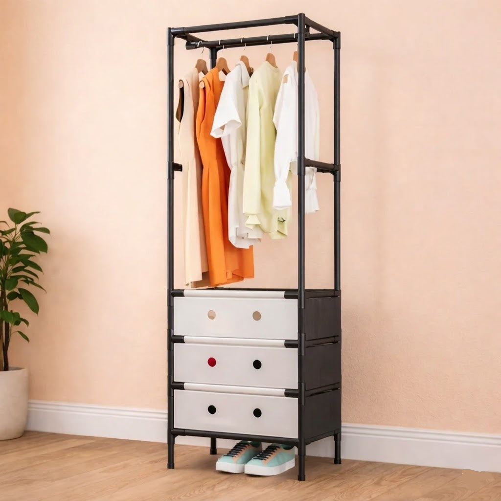 Multi tier Cloth Storage Rack With 3 Drawers