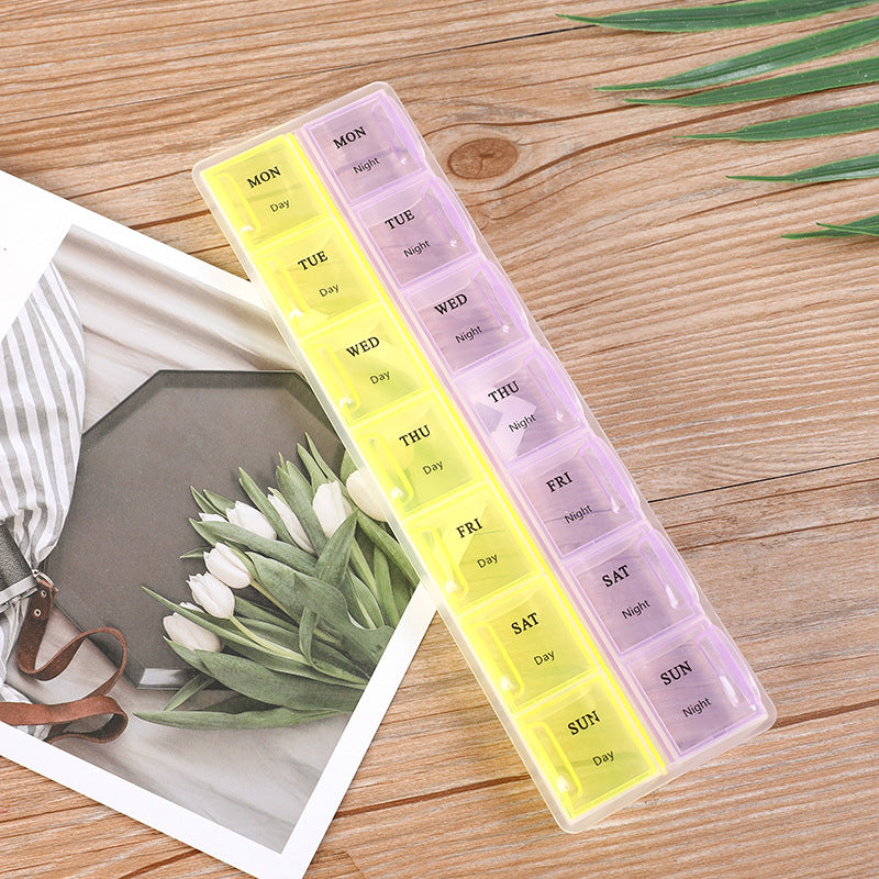 2 Row 14 Grids Medicine Storage Organizer Container Case.
