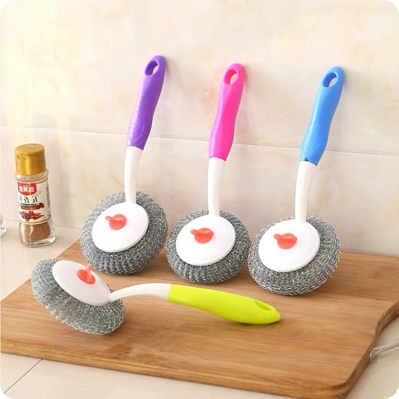 Pot Cleaning Steel Sponge with Long Handle