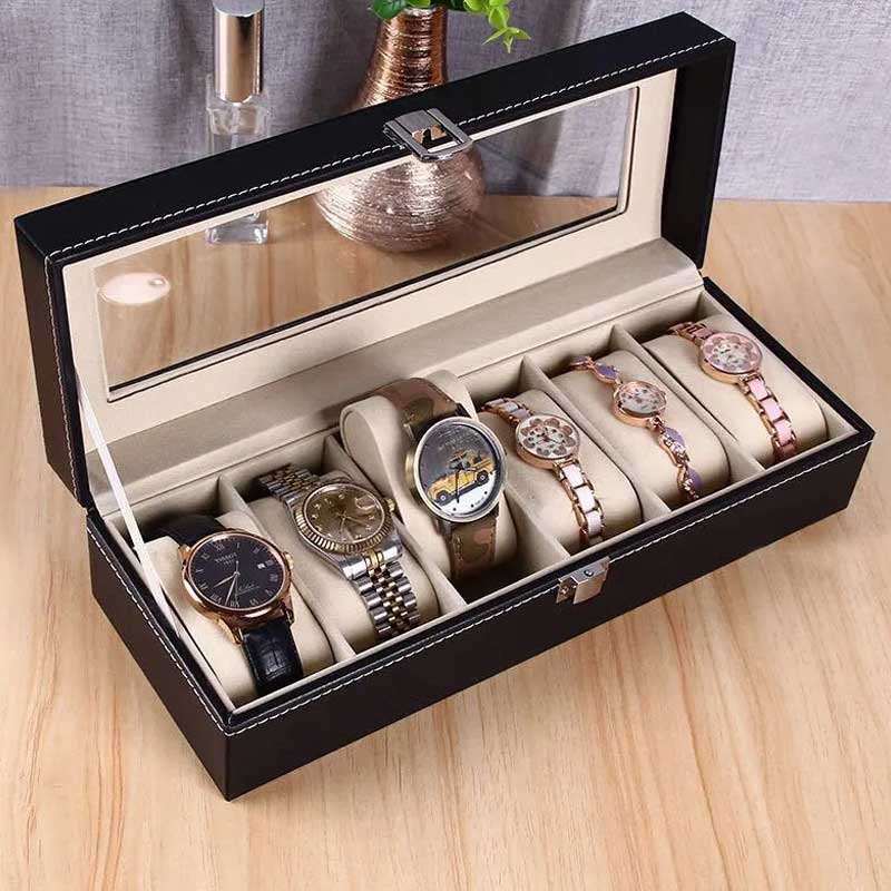 6 Slots Leather Printed Watch Organizer Box