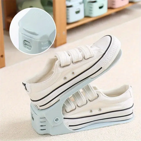 2 PCS Adjustable Double-layer Plastic Shoe Rack