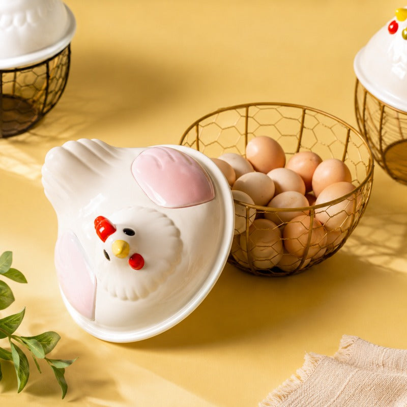Hen-Shaped Egg Storage Basket With Lid
