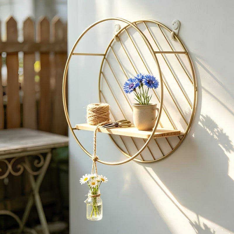 Luxury Round Metal & Wood Wall Shelf