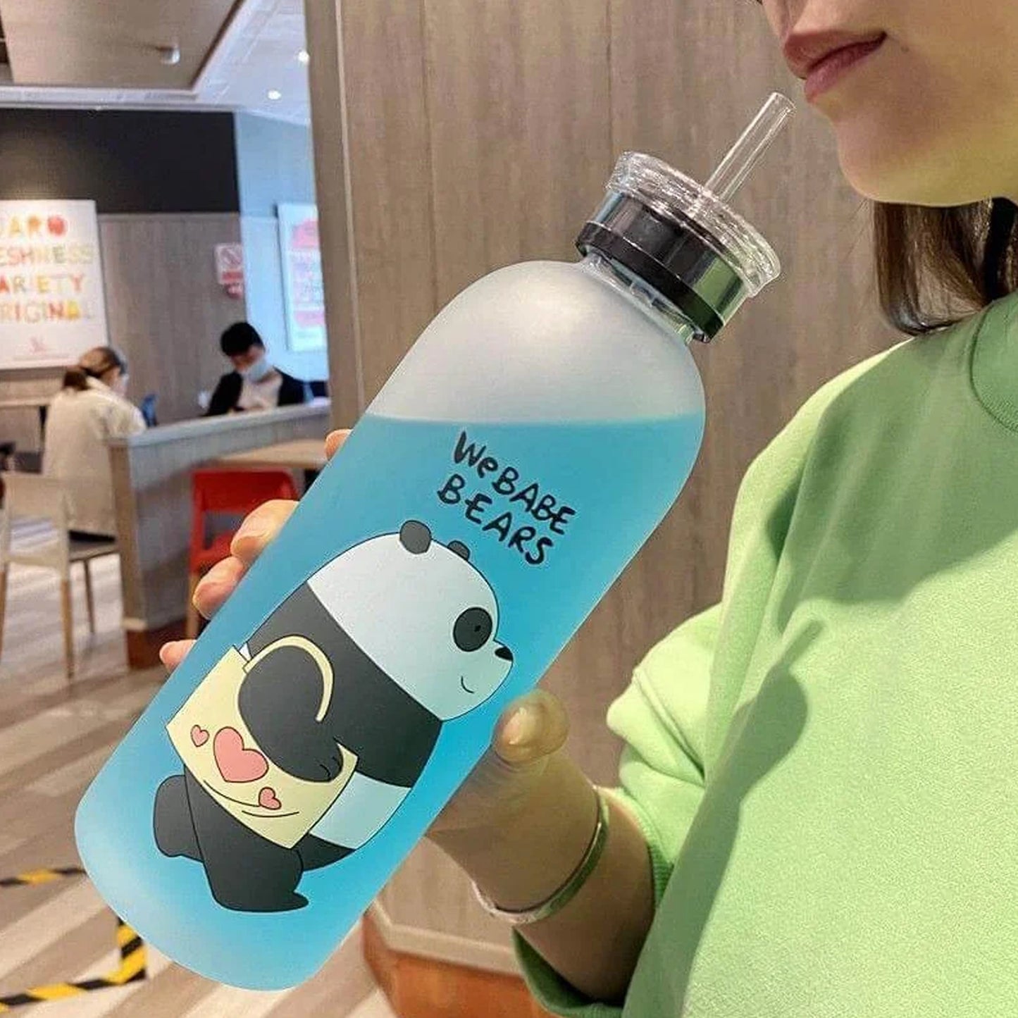 We Bare Bear Water Bottle with Straw