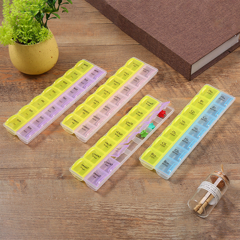 2 Row 14 Grids Medicine Storage Organizer Container Case.
