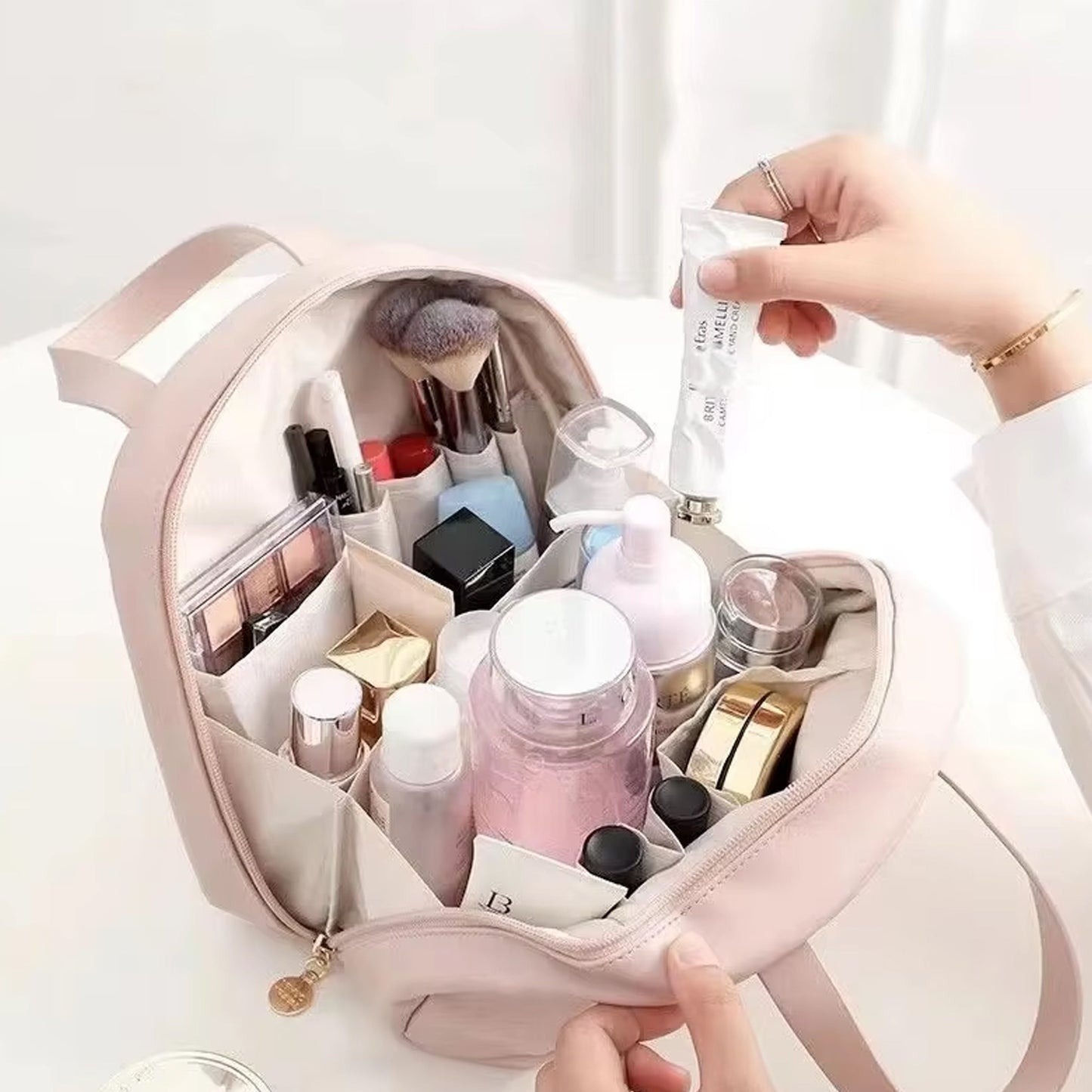 Portable Cosmetic Bag with Compartments