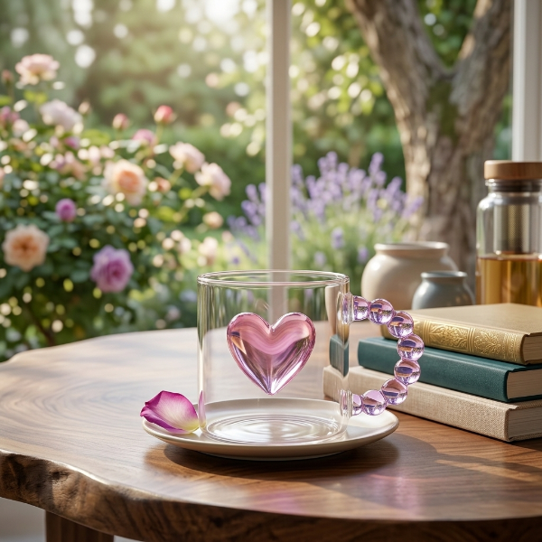 Elegant Crystal Heart Glass Mug With Handle
