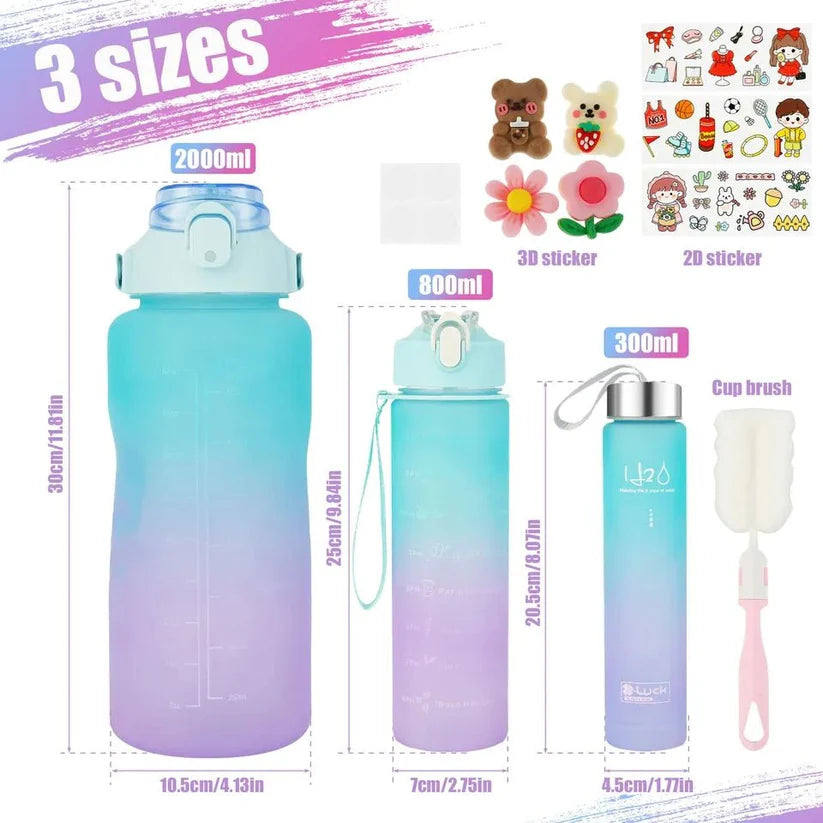3Pcs Leakproof Water Bottle with Times