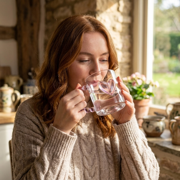 Elegant Crystal Heart Glass Mug With Handle