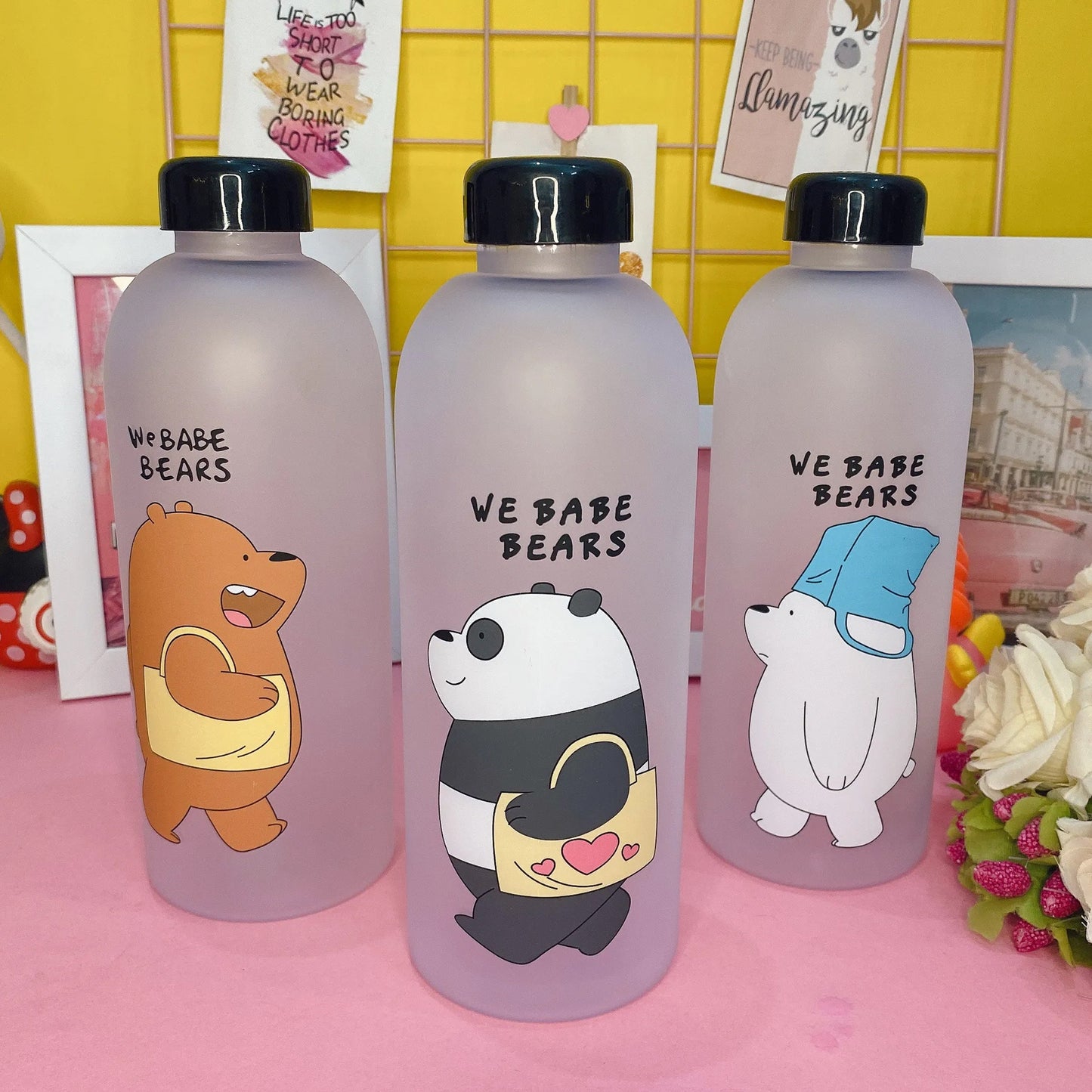 We Bare Bear Water Bottle with Straw