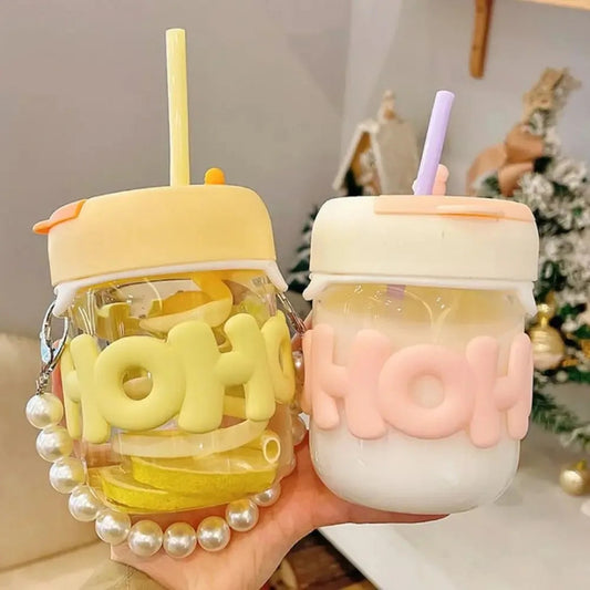 Cute Glass Cartoon Letter Straw Cup